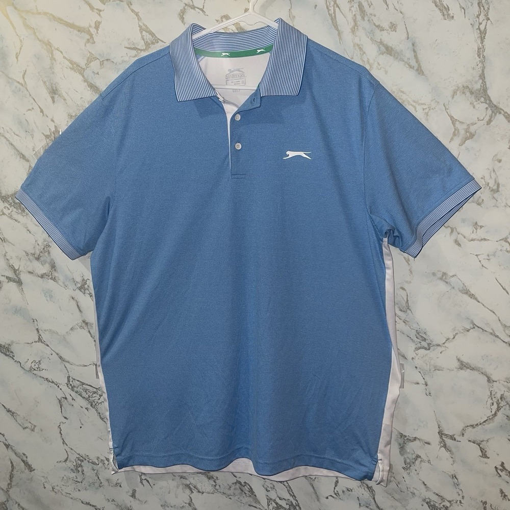 Slazenger Golf Men's XL Regular Fit Short Sleeve Polo Blue/White Logo